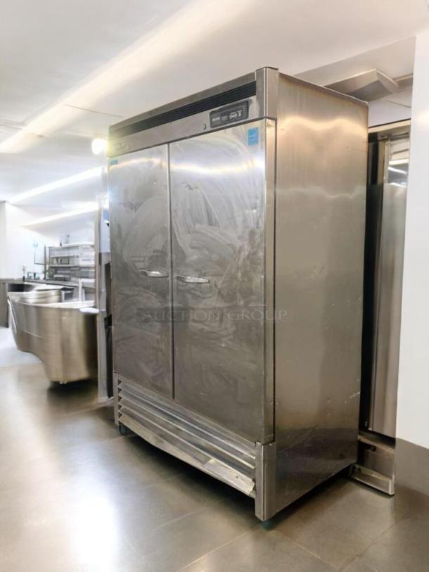 KOOL-IT KBF-2 commercial double door freezer, stainless steel, great condition, 115V, fully tested, visible grille and digital controls.