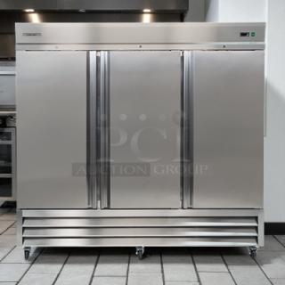 Immaculate Kratos KBM3F 3-Door Commercial Reach-In Freezer, 115V, stainless steel, fully tested and working condition.