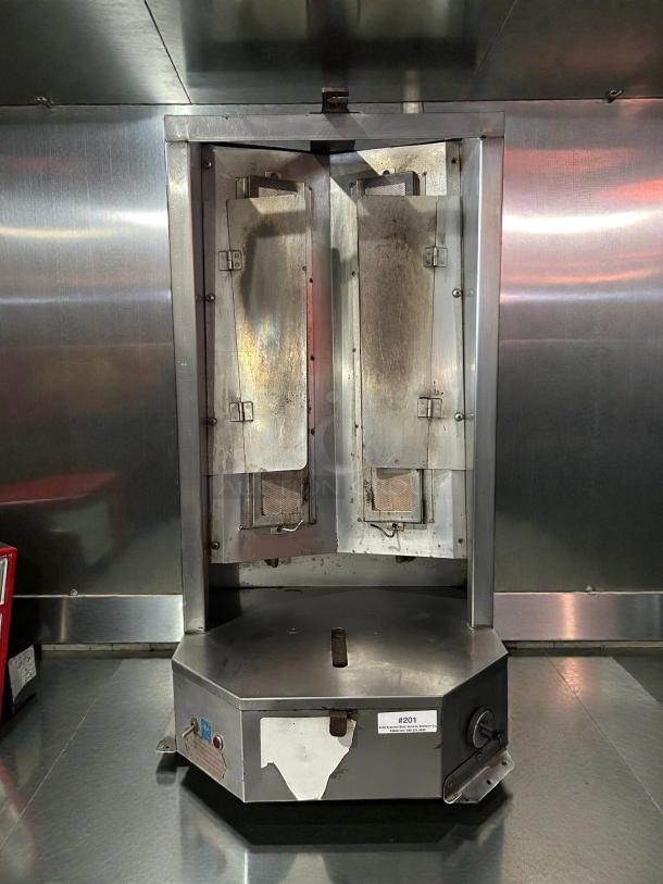 Optimal Automatics 3PG Autodoner vertical broiler, natural gas, 65 lb. capacity, tested, stainless steel, used condition.
