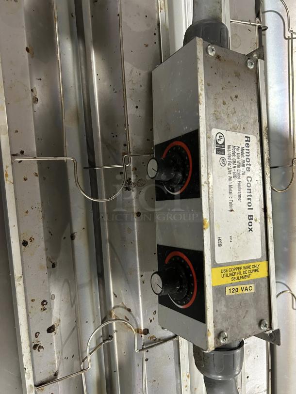 Hatco GRAH-60 Infrared Strip Warmer with controller, 60" length, tested and working. Visible control box with dial, 120 VAC label.