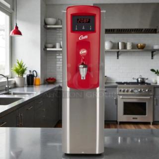 Curtis WB5N hot water dispenser, excellent condition, red and stainless steel, digital display, plumbed system, tested working.