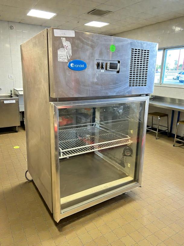 Randell Model W712136-1 countertop display refrigerator in excellent condition, tested and working, with front glass door.