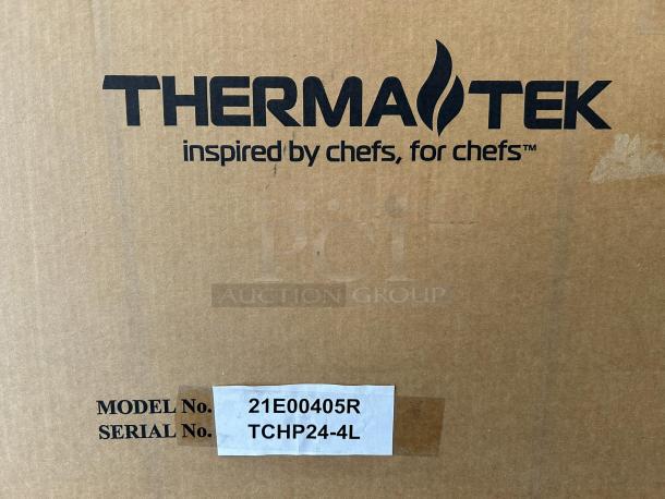 Therma-Tek TCHP24-4-LP box with model number and serial. "Inspired by chefs, for chefs" printed.