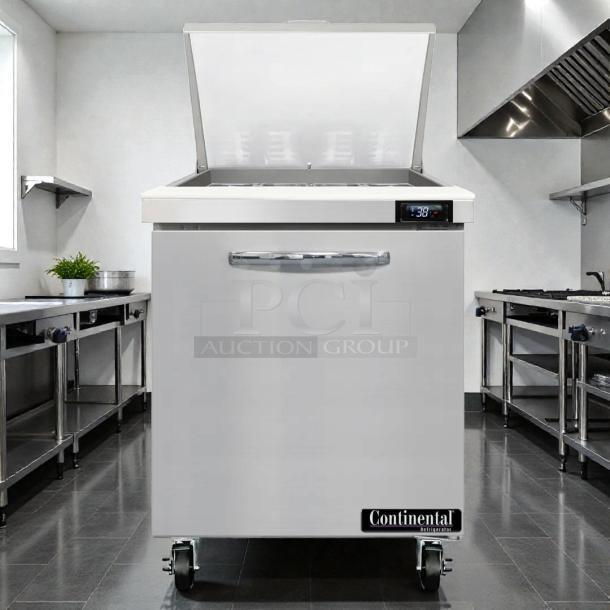 Continental Refrigerator SW27N12M 27" Mega Top Sandwich Prep Table, tested and working, with single door, digital display.