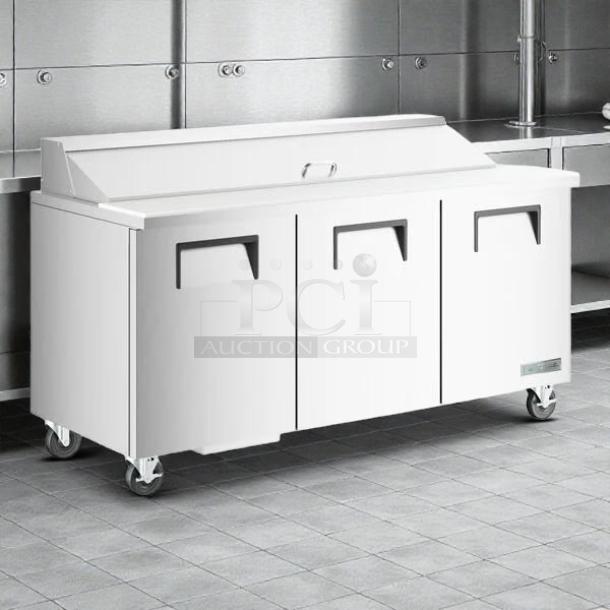True TSSU-72-18-HC 72" Refrigerated Sandwich Prep Table, 3-door, excellent condition, tested and working.