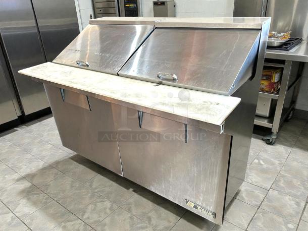 True TSSU-60-12M-B-HC Mega Top Prep Table, stainless steel, dual lids, refrigerated base, 60", tested working.