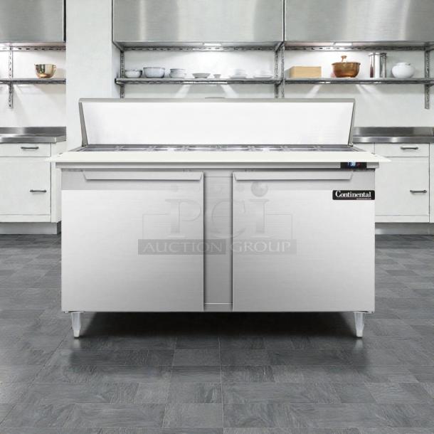 Continental Refrigerator DL60 sandwich unit in stainless steel, designer line, tested and working, logo visible on door.