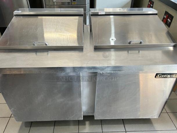 Continental Refrigerator DL60-16C Designer Line Sandwich Unit, stainless steel, dual lids, tested and working, visible Continental logo.