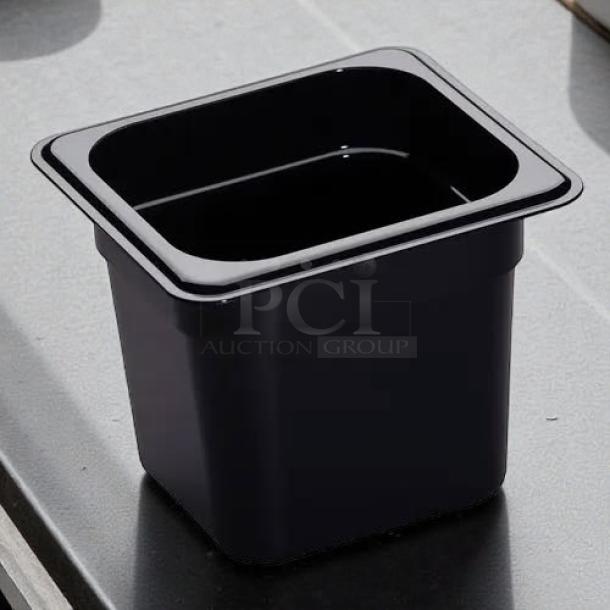 Cambro 66HP110 H-Pan, 1/6 size, 6in deep, hi-temp plastic food pan. Black, excellent condition, quality brand.