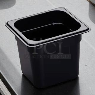 Cambro 66HP110 H-Pan, 1/6 size, 6in deep, hi-temp plastic food pan. Black, excellent condition, quality brand.