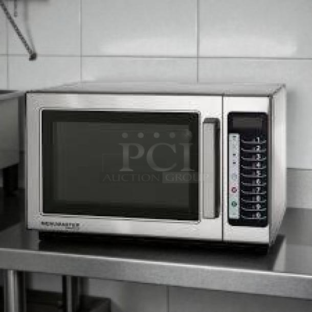 Menumaster MCS10TS commercial microwave oven, stainless steel, 1000 watts, tested, keypad control, medium volume.