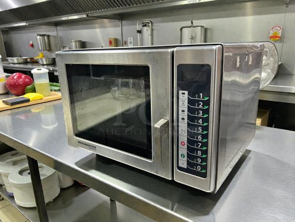 Menumaster MCS10TS Microwave Oven, 1000W, stainless steel, medium volume, control panel visible, tested working.