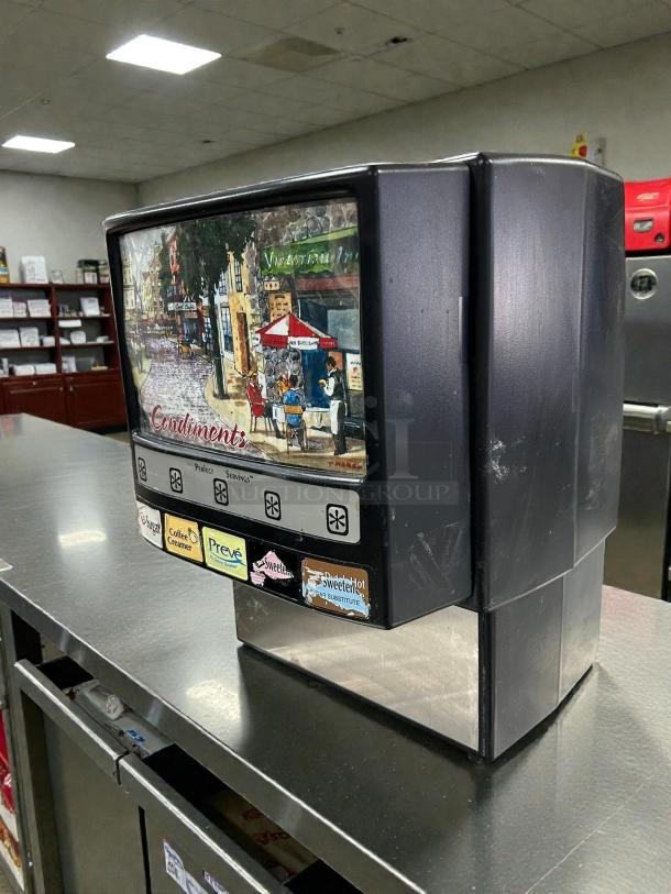 Perfect Servings D-PSPD-5 Powder Dispenser, 120V, great condition, fully tested, condiment labels visible, countertop model.