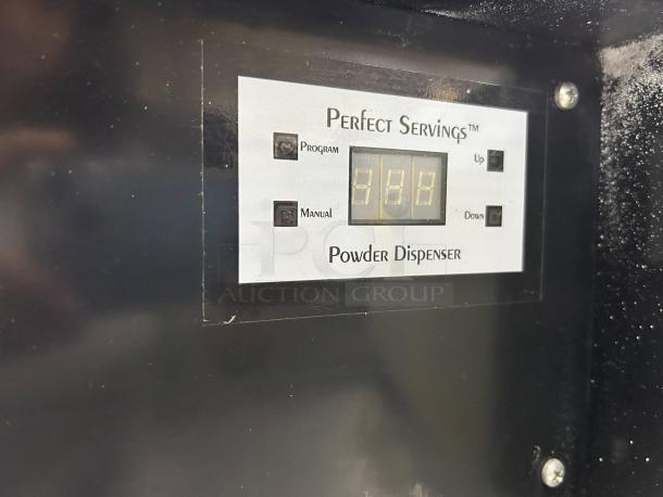 Perfect Servings D-PSPD-5 powder dispenser, 120V, in great condition. Digital display shows program settings. Fully tested.
