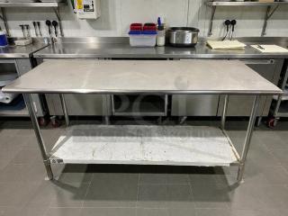 Advance Tabco TT-306 72" stainless steel worktop table, with lower shelf, minor surface wear, tested and working.