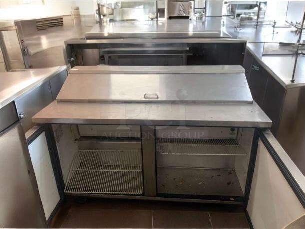 True TSSU-60-16 sandwich/salad prep table, stainless steel, tested working, great condition, 60-inch, 115V, shelves visible.