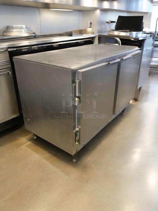 Beverage-Air UCR48 undercounter refrigerator, stainless steel, prime condition, 115V, fully tested, dual doors.