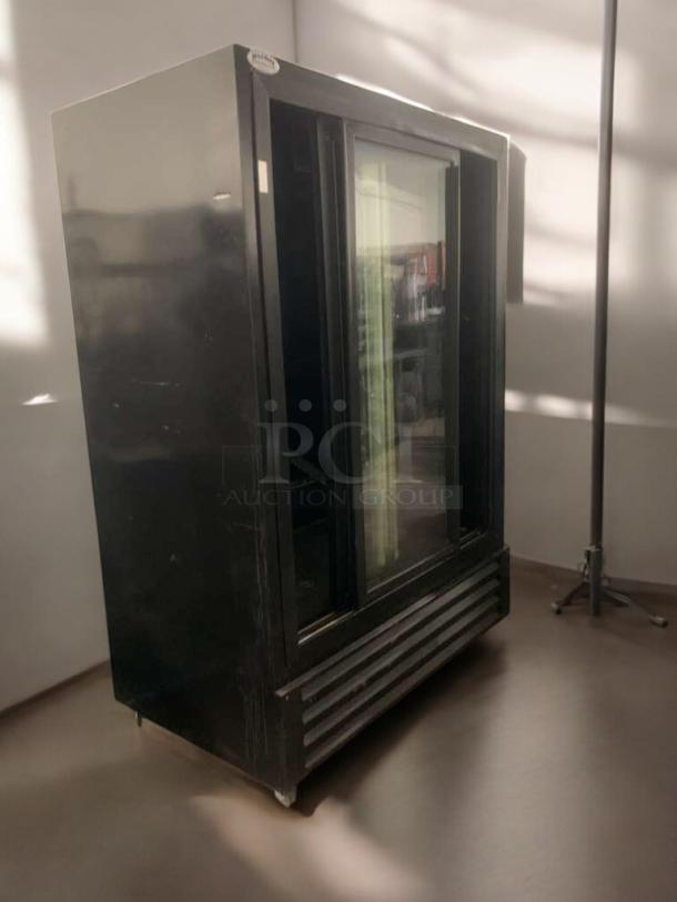 Bush Refrigeration FS52GD double glass door merchandiser, prime condition, 115V, fully tested, black exterior, Camden, NJ.