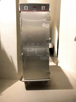 BevLes Mobile Heated Holding Cabinet, prime condition, fully tested, 120V AC, stainless steel, on casters.