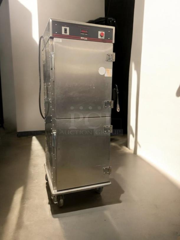 BevLes Mobile Heated Holding Cabinet, prime condition, stainless steel, 120V AC, fully tested & working, with control panel.