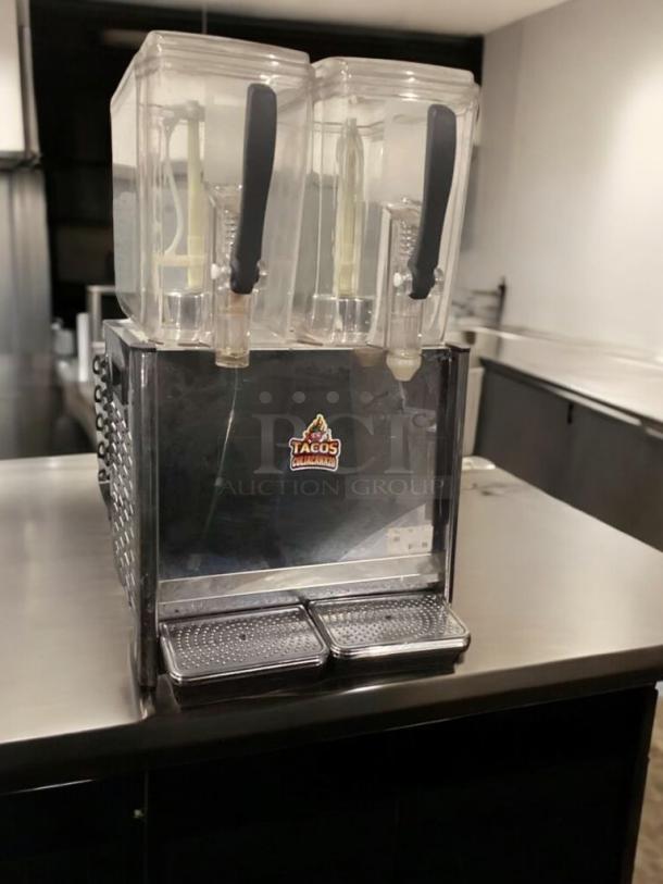 Commercial Grade Dual-Tank Beverage Dispenser, 115V AC, prime condition, fully tested, visible label.