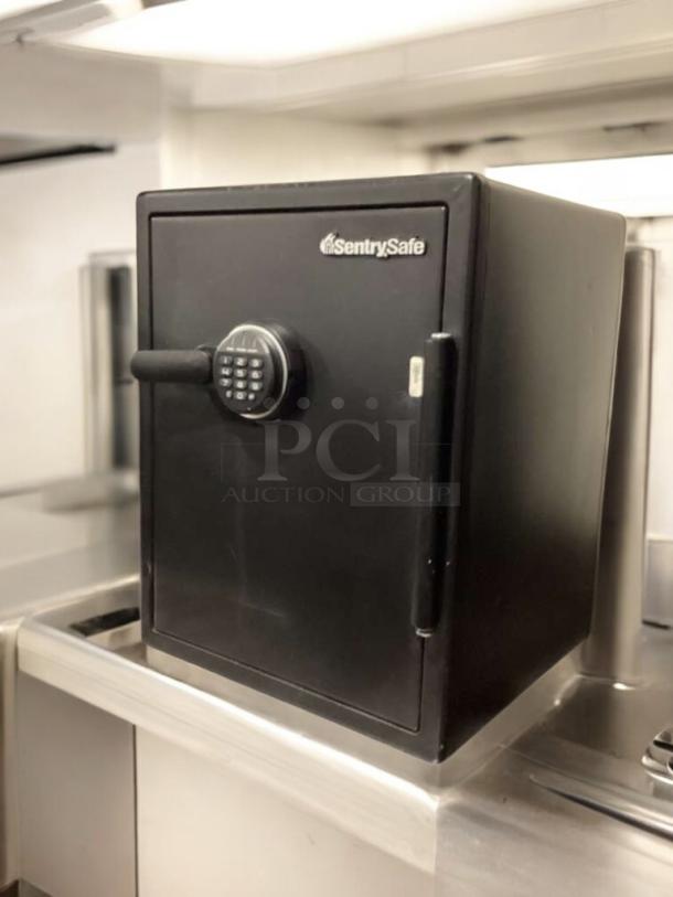 SentrySafe electronic fire-resistant safe in outstanding condition, fully tested and working, black exterior.