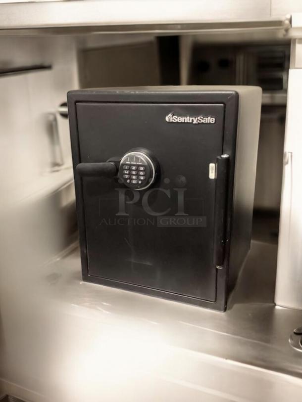 SentrySafe electronic fire-resistant safe, outstanding condition, fully tested, matte black finish, digital keypad, secure handle.