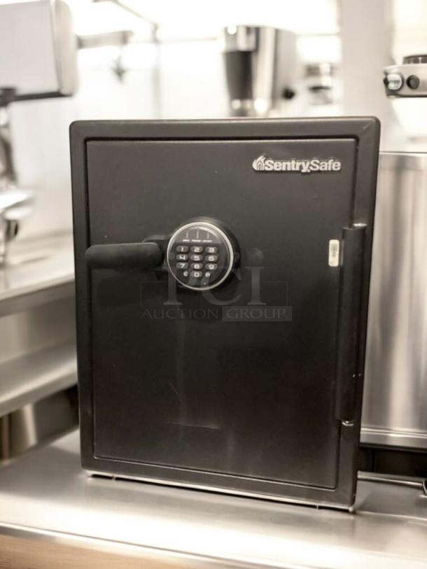 SentrySafe electronic fire-resistant safe in outstanding condition, fully tested and working, featuring a digital keypad.
