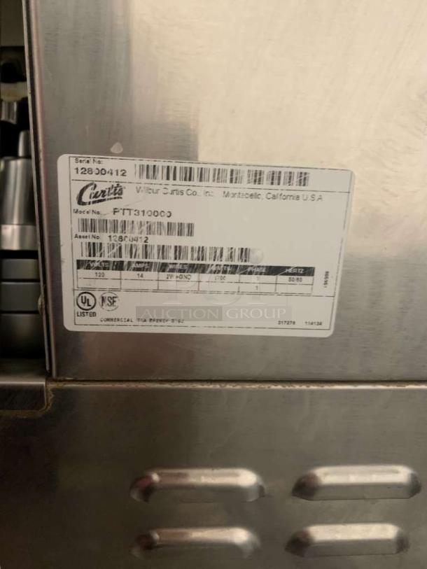 Immaculate Curtis FTT310000 commercial coffee brewer, 120V, fully tested, includes visible model label with specs and UL/NSF marks.