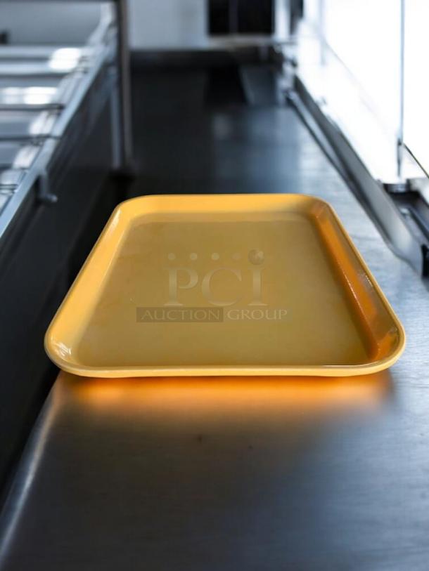 Mint condition yellow commercial plastic serving tray, durable, lightweight, fully tested, by Generic Commercial Foodservice.