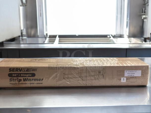 Boxed ServIt 36" Single Strip Warmer CK-2106/2IR-417 in pristine condition, 120V, fully tested, shown with label.