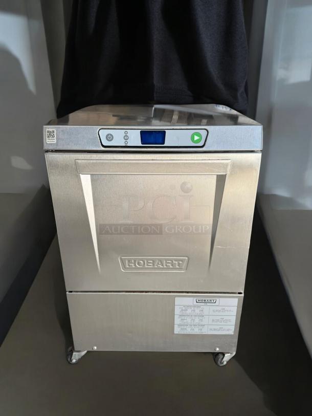 Hobart LXPH undercounter dishwasher, stainless steel, high-temp sanitizing, 208–240V, prime condition, tested and working.