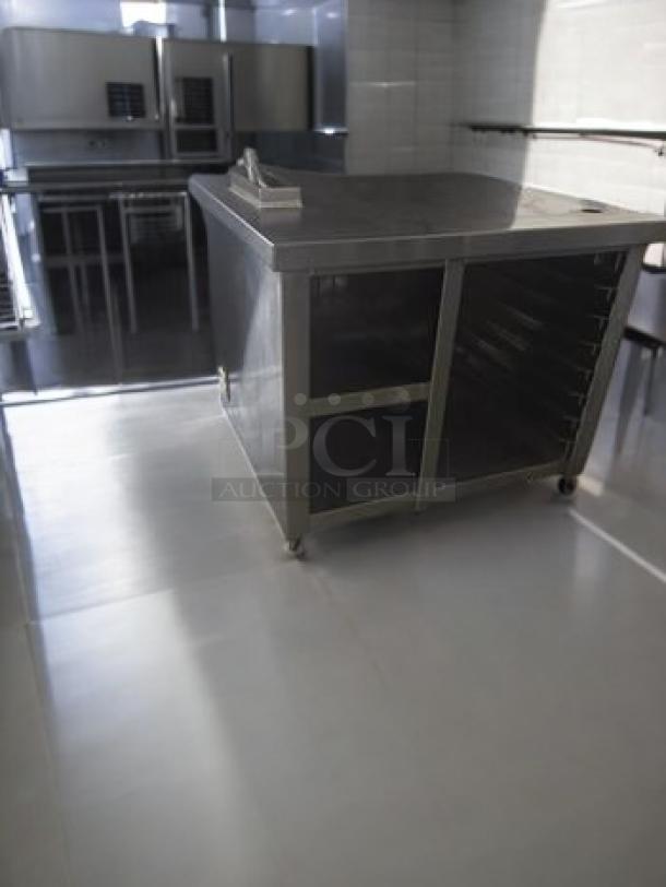 Stainless steel work table with built-in outlets, commercial-grade, superb condition, used, fully tested.