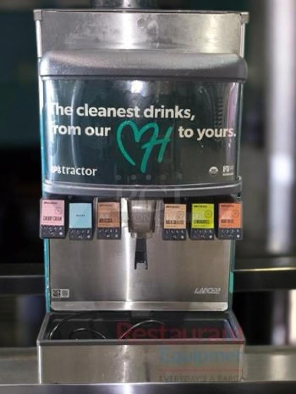 Lancer U-Series 6-flavor soda dispenser, superb condition, model U-233/U-233X, fully tested, promotional signage visible.