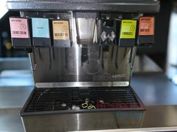 Lancer U-Series 6-flavor soda fountain dispenser in superb condition, featuring Cherry Cream and Lemonberry options. Fully tested and working.