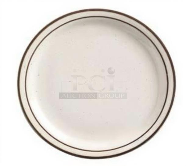 Superb condition World Tableware Ultima DSD-5 dessert plate, 5½", beige with brown rim, fully tested, 3 dozen set.