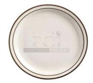 Superb condition World Tableware Ultima DSD-5 dessert plate, 5½", beige with brown rim, fully tested, 3 dozen set.