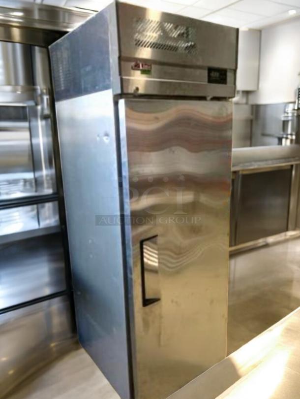 eLine Single Door Commercial Freezer, outstanding condition, natural refrigerant, fully tested, stainless steel finish.