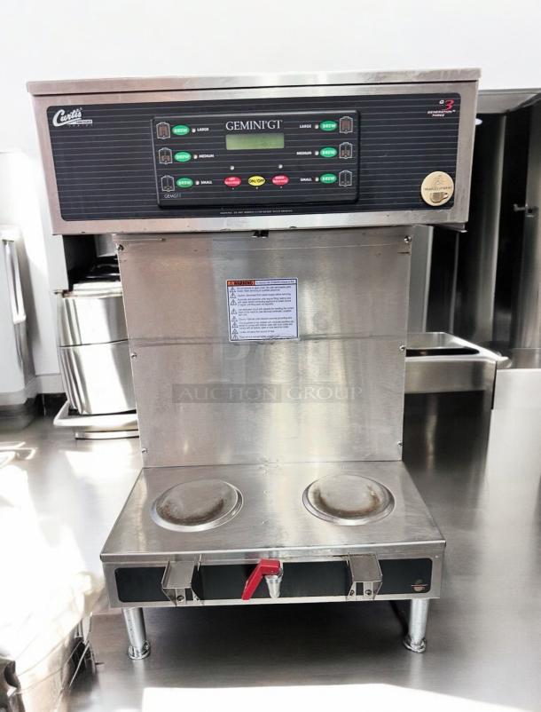 Curtis GEMINI® GT coffee brewing system, fully tested and working. Features dual warmers and control panel for size selection.