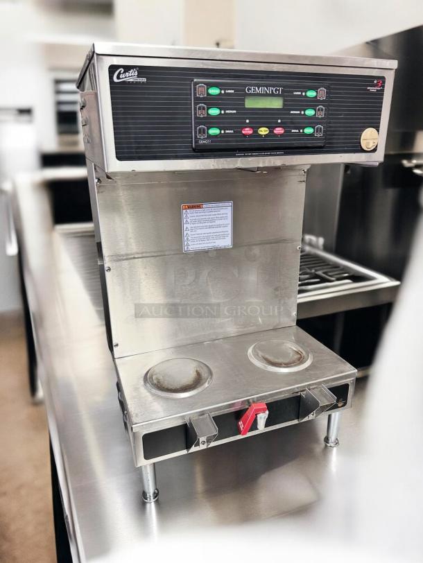 Curtis GEMINI GT Coffee Brewing System, stainless steel, fully tested, dual warming plates, clear control panel display.