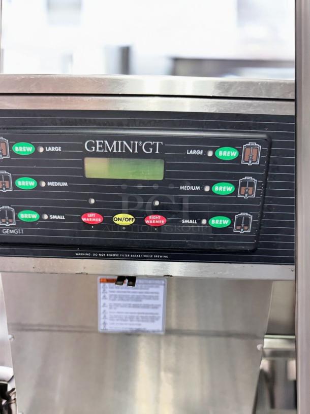 Curtis GEMINI GT coffee brewing system, Generation Three, fully tested, working condition, with control panel and brew options.