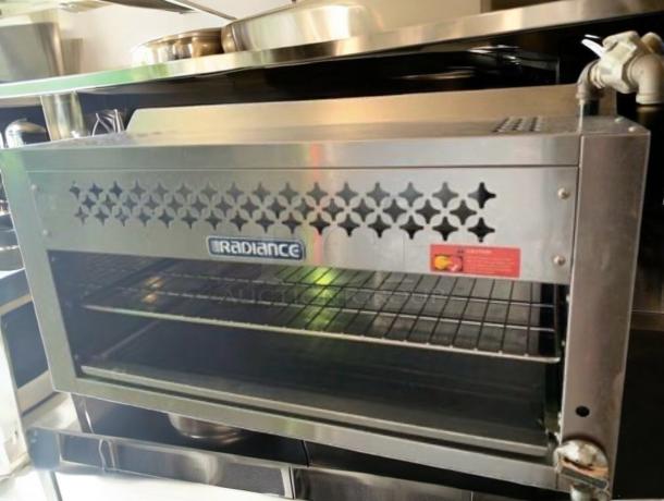 Radiance TACM-36 gas cheese melter, 36", stainless steel, outstanding condition, fully tested, visible brand name.