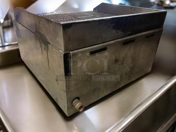 Standard 24–36" commercial gas charbroiler, outstanding condition, fully tested and working, with stainless steel body.