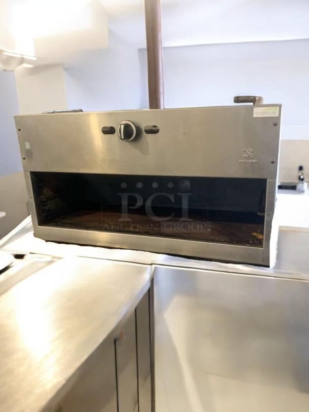 Prime condition Jade Range salamander broiler, natural gas, fully tested, working, stainless steel, control knob visible.