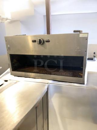 Prime condition Jade Range salamander broiler, natural gas, fully tested, working, stainless steel, control knob visible.