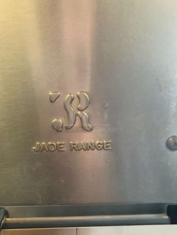 Alt text: "Jade Range Salamander Broiler in prime condition, showing embossed brand logo on stainless steel surface."