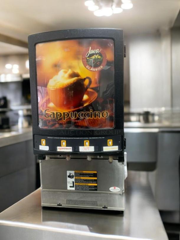 Grindmaster PIC4 Cappuccino dispenser, prime condition, 120V, stainless steel, model label visible, fully tested.