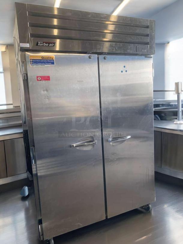 Turbo Air PRO-50F double door commercial freezer, 115V, prime condition, fully tested, visible brand and quality labels.