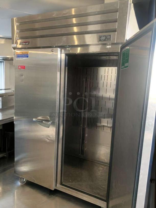 Turbo Air PRO-50F double door commercial freezer, 115V, stainless steel, open door showing interior, fully tested and working.