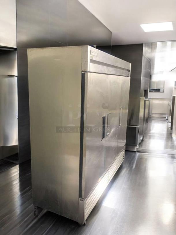 True T-72 three-door commercial refrigerator, prime condition, 115V, stainless steel, fully tested and working.